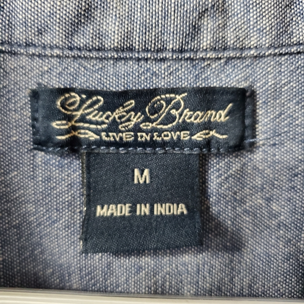 Lucky Brand Blue Chambray Button Up Shirt Minimal Poplin - Picture 6 of 7